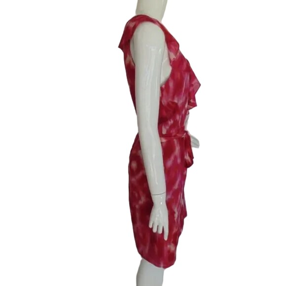 ANN TAYLOR Silk Dress, 10, Pink/Red, Ruffle neck, Sleeveless, Sash belt - Picture 6 of 13